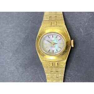 Vintage Orient Chamade Gold Tone 21 Jewels Wristwatch Mother Of Pearl Dial